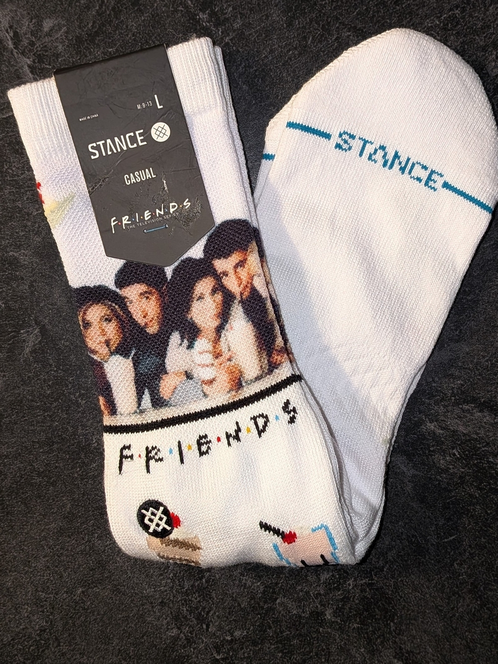 NWT STANCE “F•R•I•E•N•D•S” The One With The Diner Crew Socks SZ L White “Friends
